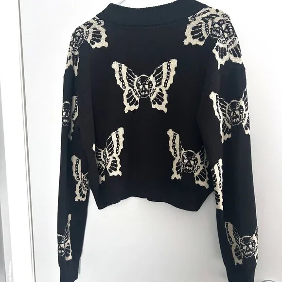 Lurking Class Skullfly Butterfly Scull Crop Cardigan Sweater Black Goth Grunge M - Picture 4 of 10